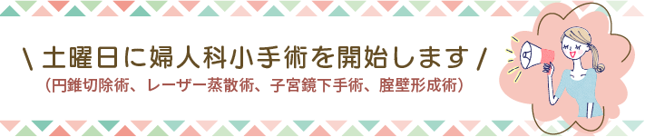 土曜日に婦人科小手術（円錐切除術、レーザー蒸散術、子宮鏡下出術、腟壁形成術）を開始します